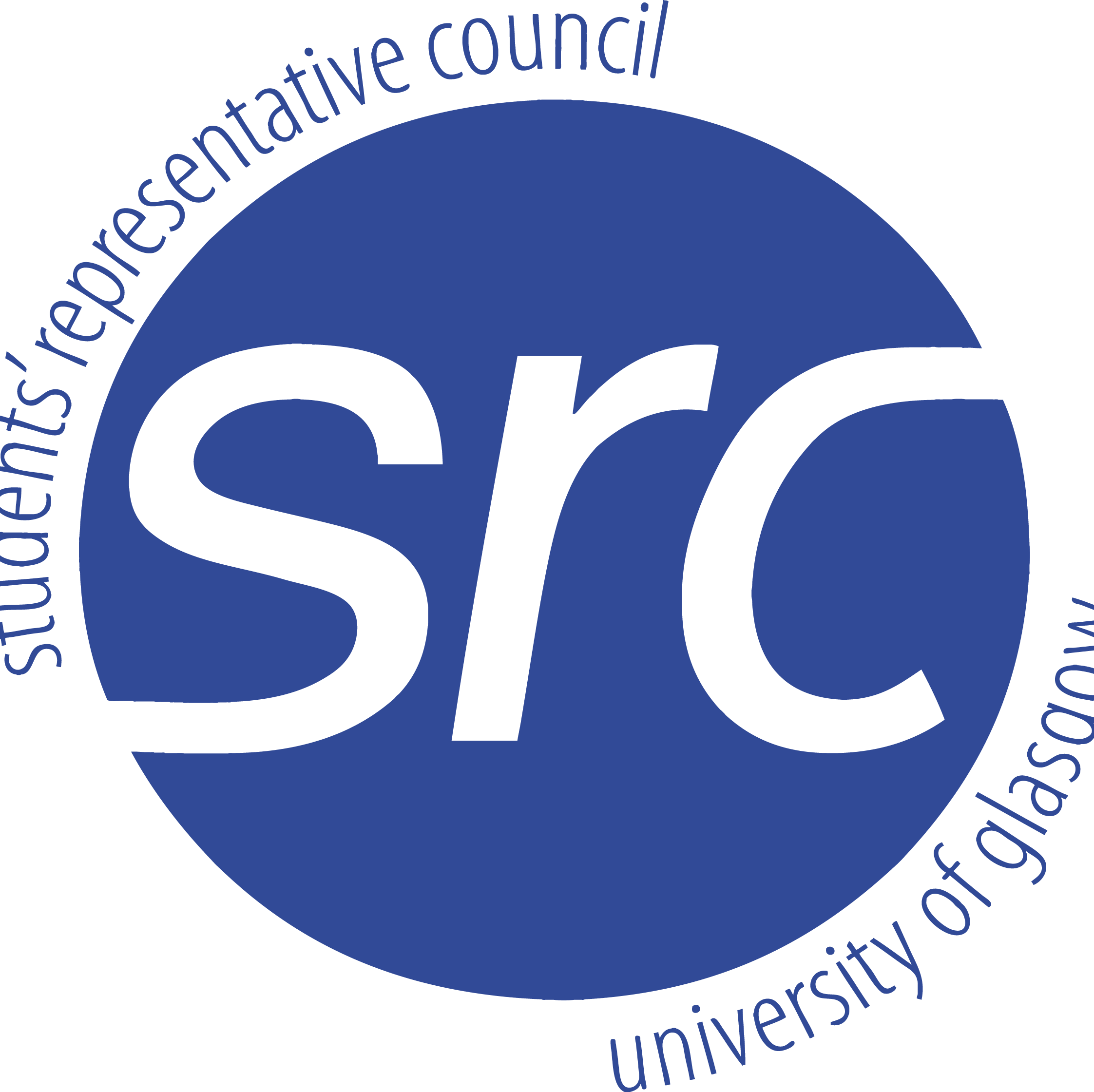 The Glasgow University Student Representative Council logo in blue and white text