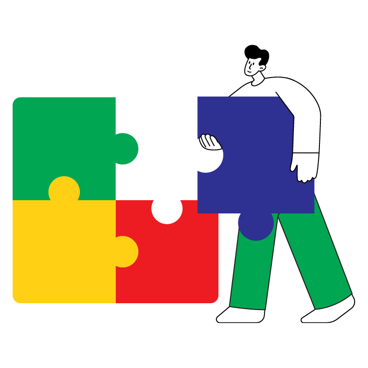 An illustration of a person putting the final piece of a puzzle in place. Symbolising the ease of integration with wider MSL modules